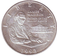 Билль о правах. Джеймс Мэдисон. Монета 50 центов (W). 1993 год, США.