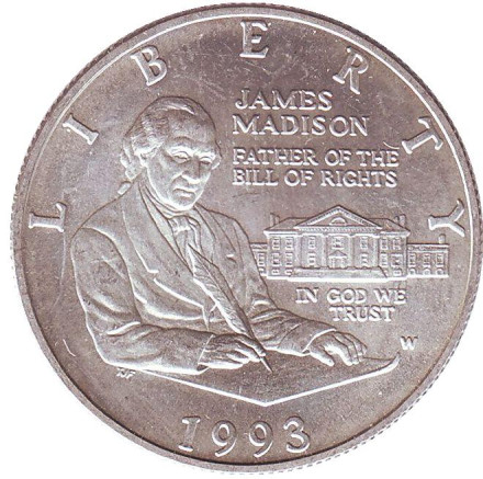 Монета 50 центов (W). 1993 год, США. Билль о правах. Джеймс Мэдисон.