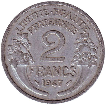 Монета 2 франка. 1947 год, Франция.
