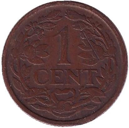 Монета 1 цент. 1917 год, Нидерланды.