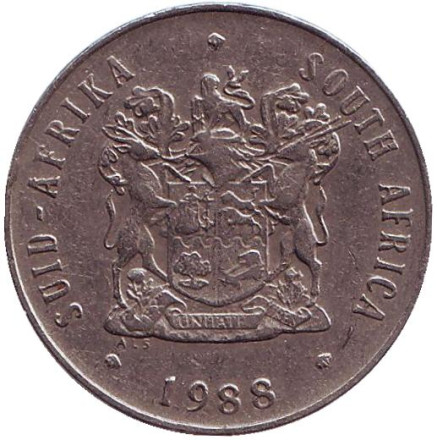 Монета 20 центов. 1988 год, ЮАР. Цветок протея. Монета 20 центов. 1988 год, ЮАР. Цветок протея.