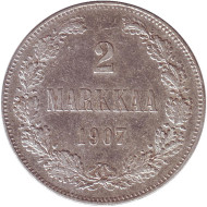 Монета 2 марки. 1907 год, Великое княжество Финляндское. Редкая! Монета 2 марки. 1907 год, Великое княжество Финляндское. Редкая!