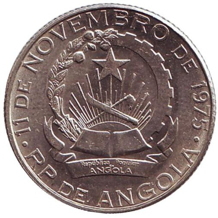 Монета 2 кванзы. 1977 год, Ангола. Провозглашение независимости Анголы 11 ноября 1975 года. Монета 2 кванзы. 1977 год, Ангола. Провозглашение независимости Анголы 11 ноября 1975 года.
