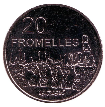 Монета 20 центов. 2016 год, Австралия. Битва при Фромелле.