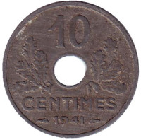 Монета 10 сантимов. 1941 год, Франция. Режим Виши.