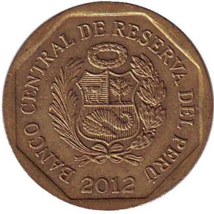 Монета 20 сентимов. 2012 год, Перу. Монета 20 сентимов. 2012 год, Перу.