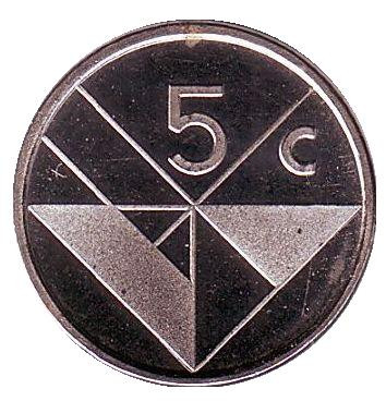 Монета 5 центов. 1986 год, Аруба. UNC.