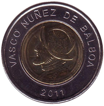Монета 1 бальбоа. 2011 год, Панама. UNC. Васко Нуньес де Бальбоа.