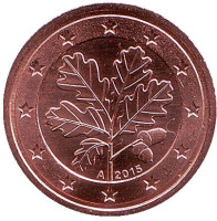 Монета 2 цента. 2015 год (А), Германия.