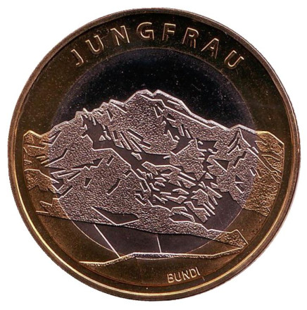 Монета 10 франков. 2005 год, Швейцария. Гора Юнгфрау.