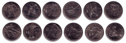 XXI Зимние Олимпийские игры 2010 года в Ванкувере. Набор монет номиналом 25 центов. (12 шт.), 2007 - 2009 гг., Канада.