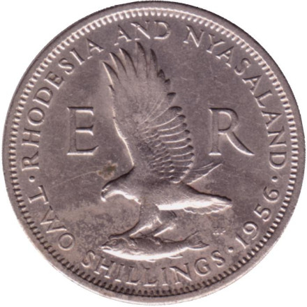 Монета 2 шиллинга. 1956 год, Родезия и Ньясаленд.