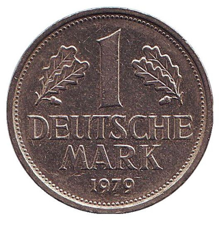 Монета 1 марка. 1979 год (G), ФРГ. Из обращения.
