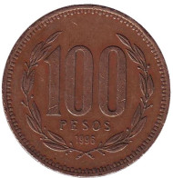 Монета 100 песо. 1996 год, Чили. Монета 100 песо. 1996 год, Чили.