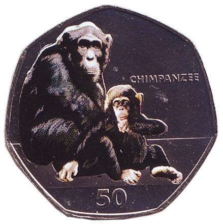 Монета 50 пенсов. 2018 год, Гибралтар. Шимпанзе.