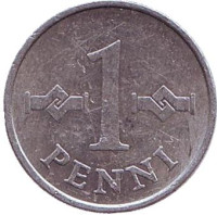 Монета 1 пенни. 1977 год, Финляндия.