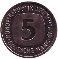 Монета 5 марок. 1981 год (F), Германия.