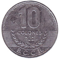 Монета 10 колонов. 2005 год, Коста-Рика. Монета 10 колонов. 2005 год, Коста-Рика.