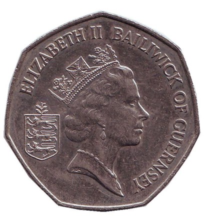 Монета 50 пенсов. 1990 год, Гернси. Цветы. Монета 50 пенсов. 1990 год, Гернси. Цветы.