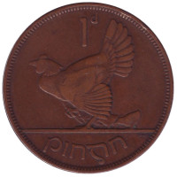 Птица. Ирландская арфа. Монета 1 пенни. 1933 год, Ирландия.