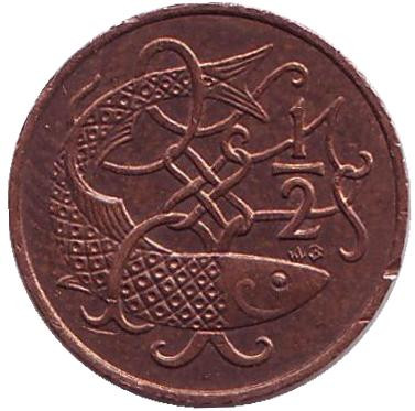 Монета 1/2 пенни. 1980 год, Остров Мэн. (AB) Атлантическая сельдь.