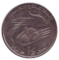 Монета 1/2 динара. 1983 год, Тунис. Монета 1/2 динара. 1983 год, Тунис.