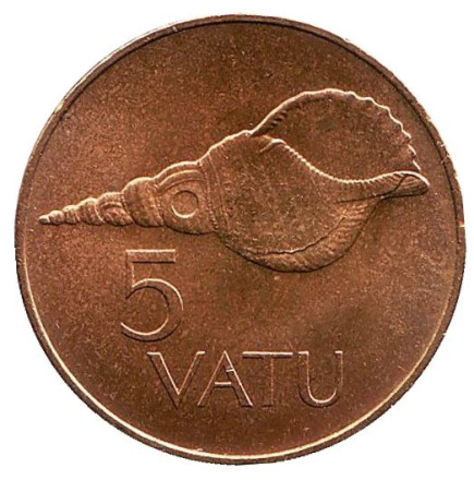 Монета 5 вату. 1983 год, Вануату. Ракушка.