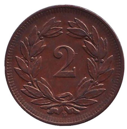 Монета 2 раппена. 1903 год, Швейцария.
