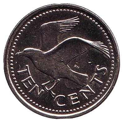 Монета 10 центов. 2016 год, Барбадос. aUNC. Чайка.