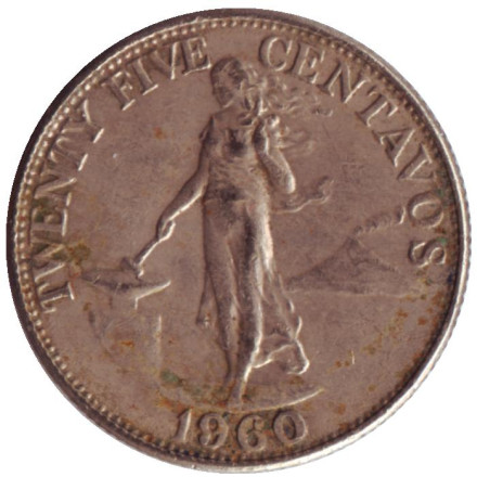 Монета 25 сентаво. 1960 год, Филиппины.
