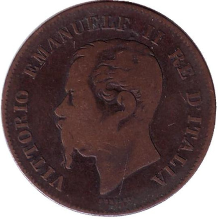 Монета 5 чентезимо. 1861 год (M), Италия. Виктор Эммануил II.