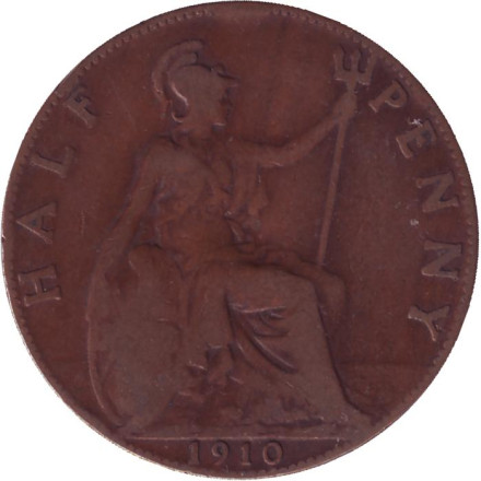 Монета 1/2 пенни. 1910 год, Великобритания.