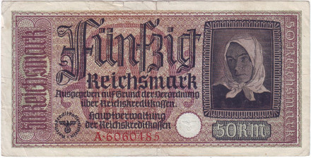 Банкнота 50 рейхсмарок. 1940-1945 гг., Третий Рейх. (Оккупированные территории).