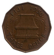 Монета 3 пенса, 1956 год, Фиджи. Дом. Монета 3 пенса, 1956 год, Фиджи. Дом.