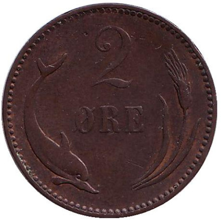 Монета 2 эре. 1889 год, Дания.