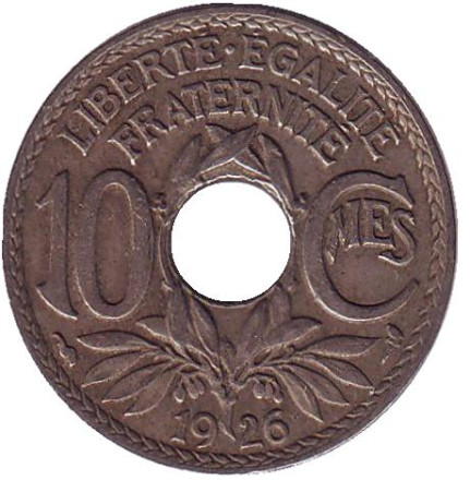 Монета 10 сантимов. 1926 год, Франция.