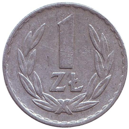 Монета 1 злотый. 1975 год, Польша. (Отметка монетного двора "MW")