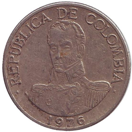 Монета 1 песо. 1976 год, Колумбия. Симон Боливар.