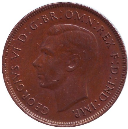 Монета 1 пенни. 1944 год, Австралия. (Точка после "PENNY") Кенгуру. Монета 1 пенни. 1944 год, Австралия. (Точка после "PENNY") Кенгуру.