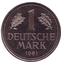 Монета 1 марка. 1981 год (J), ФРГ.