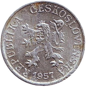 Монета 1 геллер. 1957 год, Чехословакия. Монета 1 геллер. 1957 год, Чехословакия.