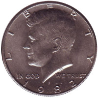 Джон Кеннеди. Монета 50 центов. 1982 год (P), США.