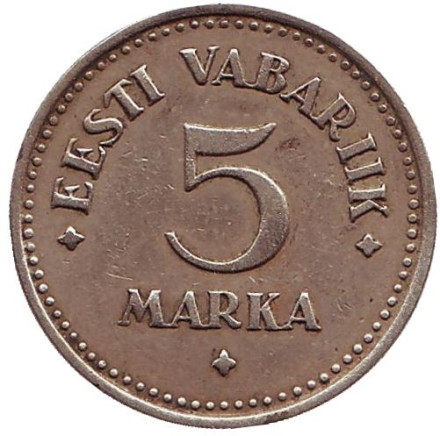 Монета 5 марок. 1924 год, Эстония.