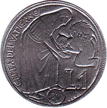 Монета 1 лира. 1975 год, Ватикан. Лето Господне. Вера человека, охваченного злом, в Господа.