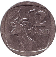Монета 2 ранда. 1999 год, ЮАР. Антилопа. Монета 2 ранда. 1999 год, ЮАР. Антилопа.