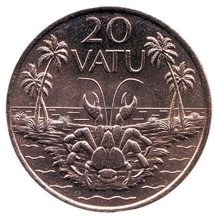 Монета 20 вату. 1983 год, Вануату. Кокосовый краб (пальмовый вор).