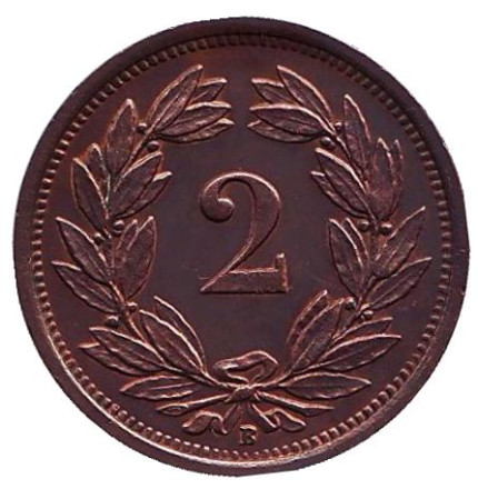 Монета 2 раппена. 1919 год, Швейцария. XF.