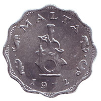Глиняный светильник. Монета 5 миллей. 1972 год. Мальта.