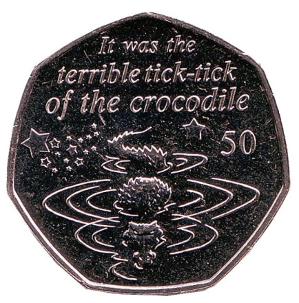 Монета 50 пенсов. 2019 год, Остров Мэн. Питер Пэн. Крокодил.