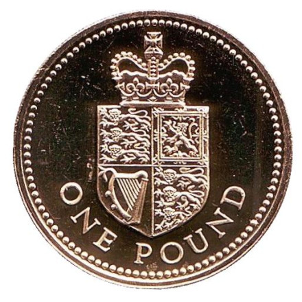 Монета 1 фунт. 1988 год, Великобритания. BU. Щит Королевского герба.